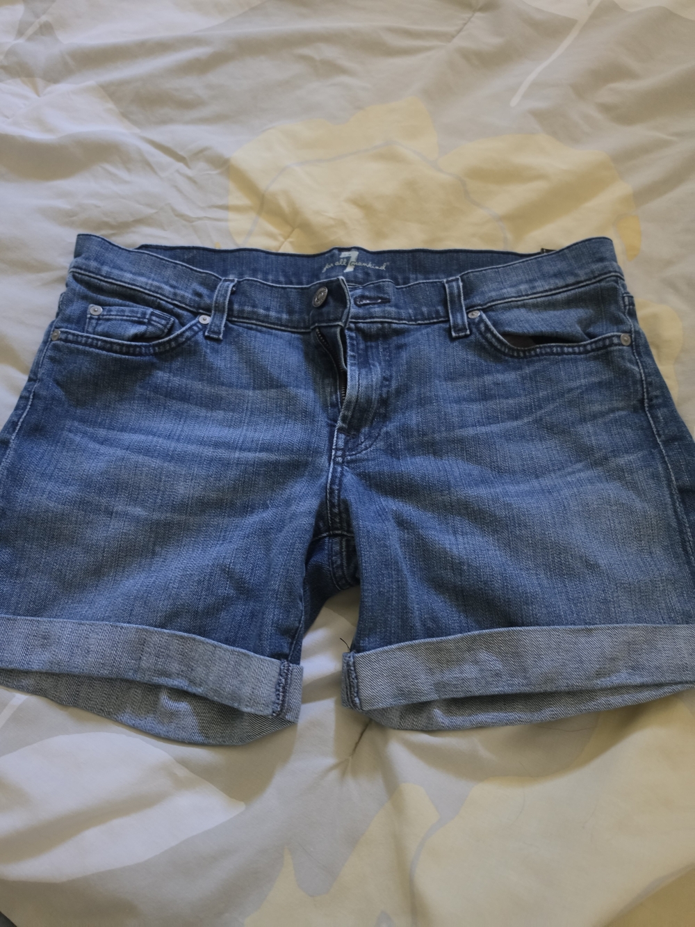 7 For All Mankind -Blue Rolled Hem Jean Shorts